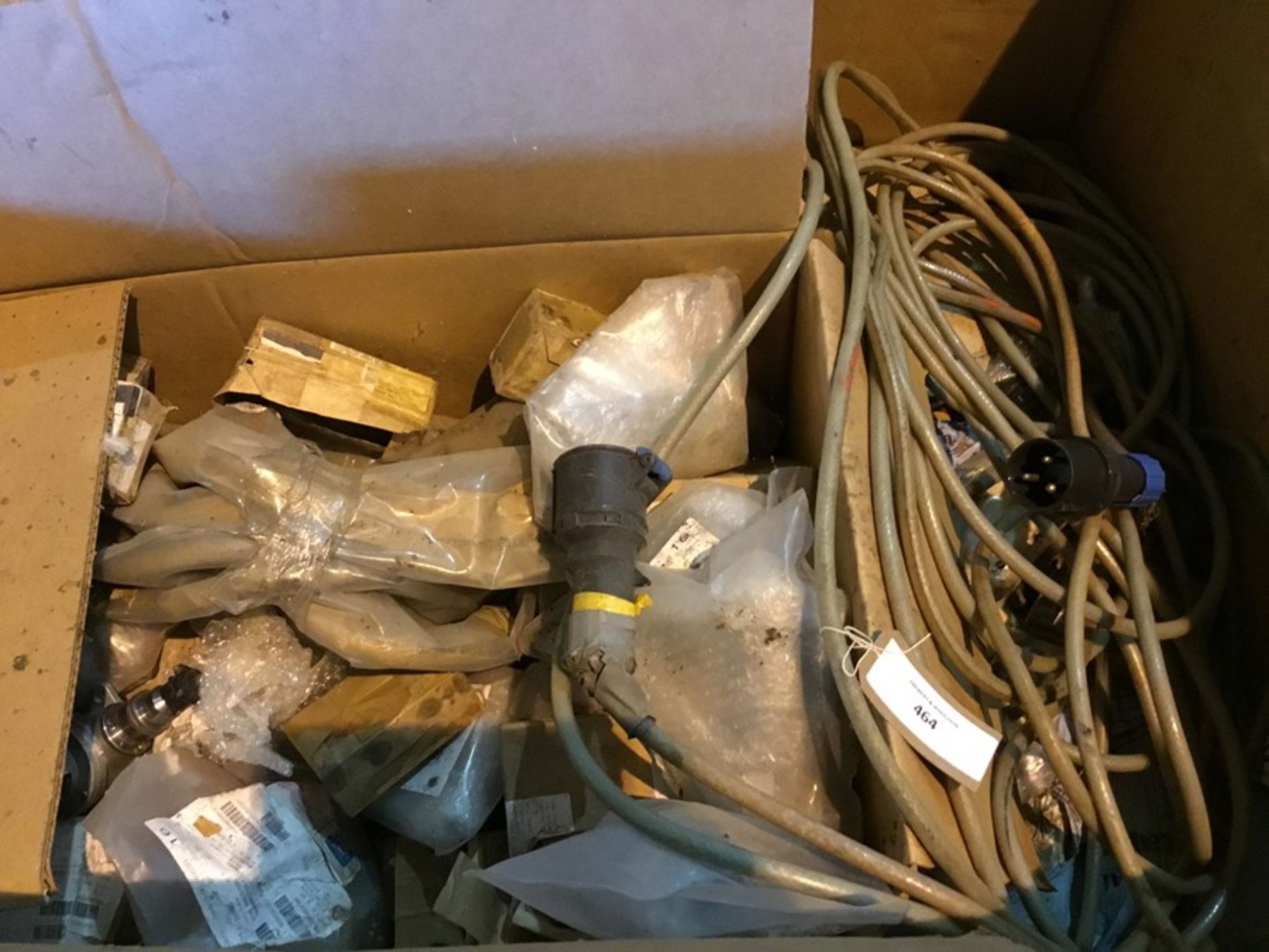 Pallet containing Paxman Ventura parts, box of misc. filters and 32amp cable
