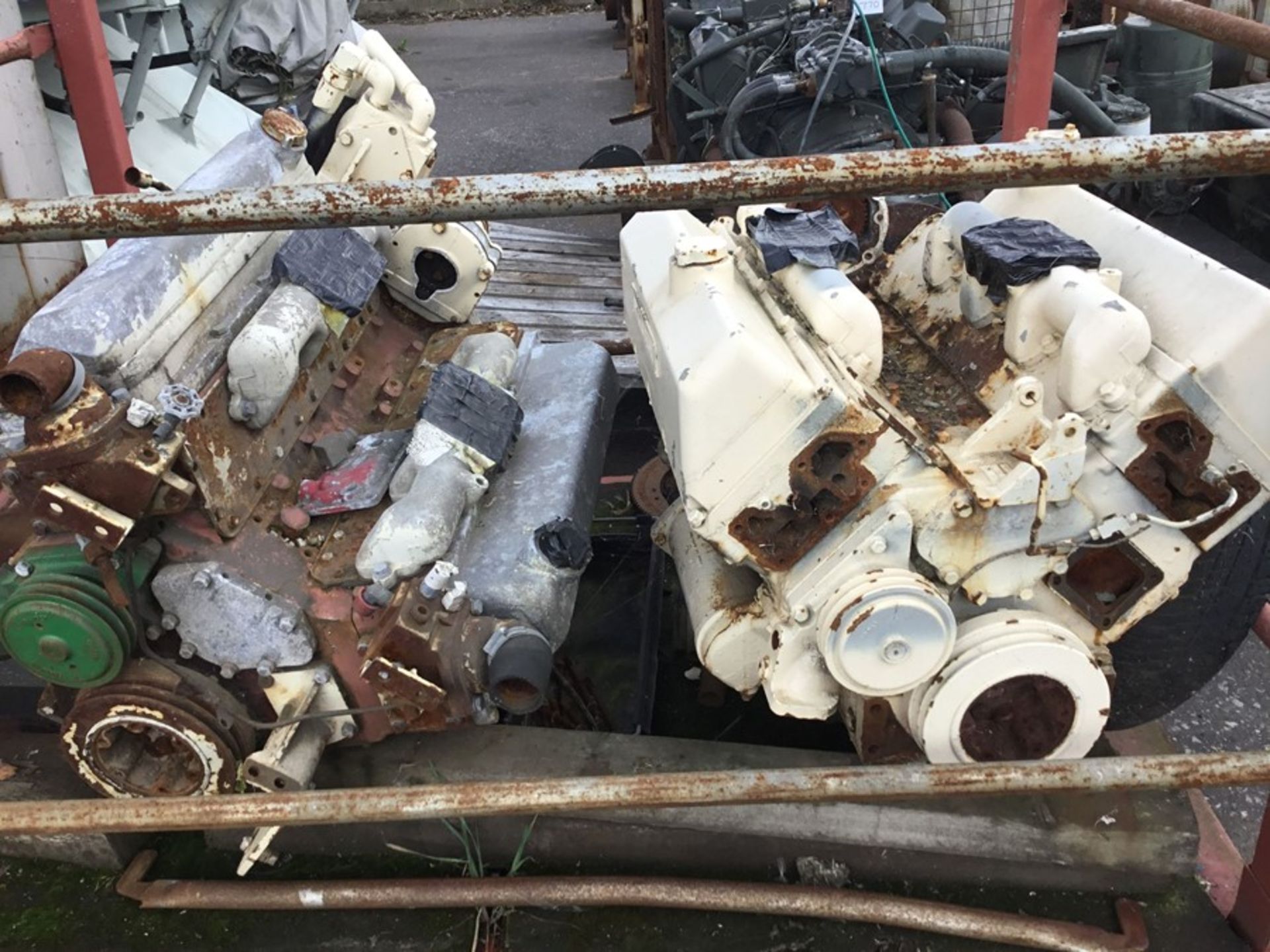 Stillage containing a Pair of Cummins 504 Diesel engine: used Incomplete spares or repairs