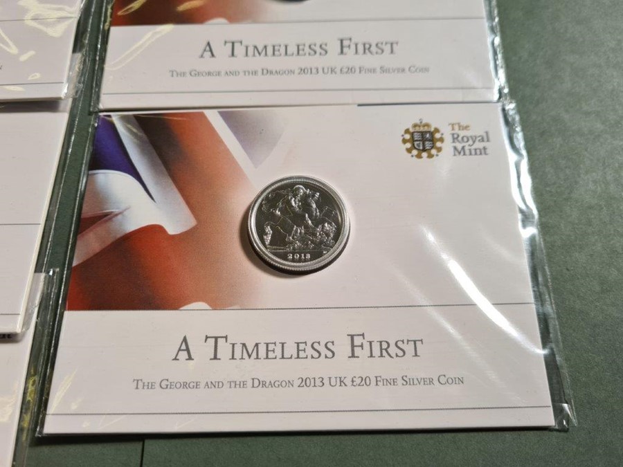 2013 Royal Mint "A Timeless First" £20 (twenty pound) fine silver coin, George and the Dragon x 5, - Image 2 of 3