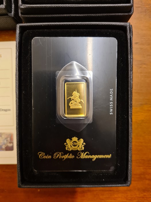 3 x 2.5 gram, .999 proof gold limited edition St. George & the Dragon gold ingots. - Image 2 of 4