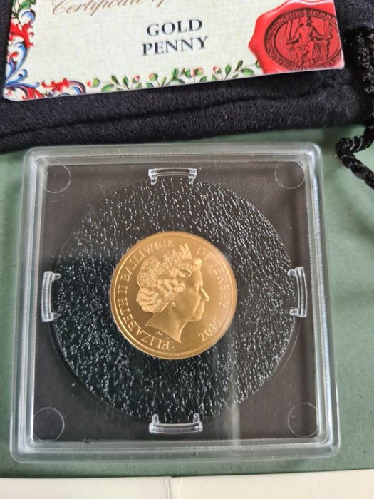 2015 9ct gold Magna Carta penny 4g, in case and purse with certificates, uncirculated. - Image 4 of 4