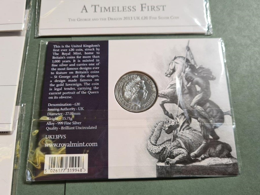 2013 Royal Mint "A Timeless First" £20 (twenty pound) fine silver coin, George and the Dragon x 5, - Image 3 of 3