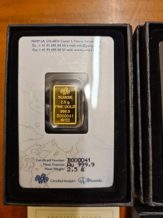 3 x 2.5 gram, .999 proof gold limited edition St. George & the Dragon gold ingots. - Image 3 of 4