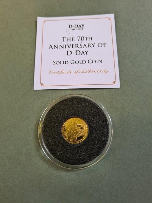 Jubilee Mint 70th Anniversary of D. Day 9ct solid gold coin, 2014, 1.00g.