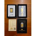 3 x 2.5 gram, .999 proof gold limited edition St. George & the Dragon gold ingots.