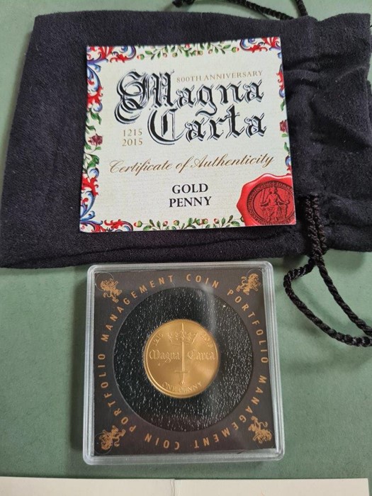 2015 9ct gold Magna Carta penny 4g, in case and purse with certificates, uncirculated. - Image 3 of 4