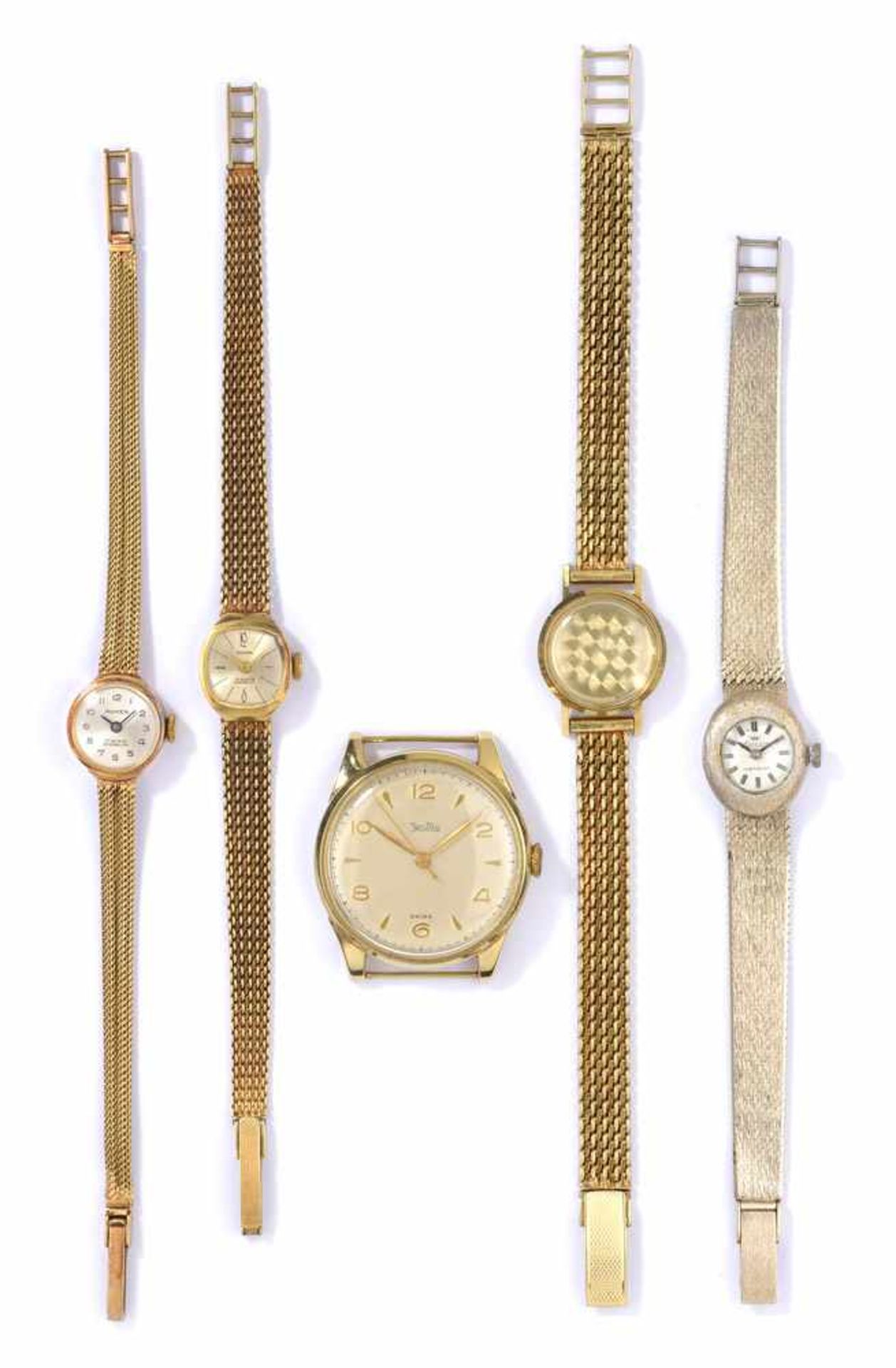 Vier Damenarmbanduhren und Herrenarmbanduhr