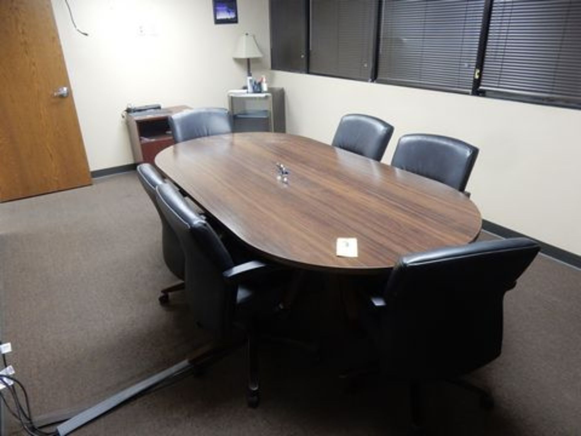 WOOD CONFERENCE TABLE, 4' X 8', (6) CHAIRS