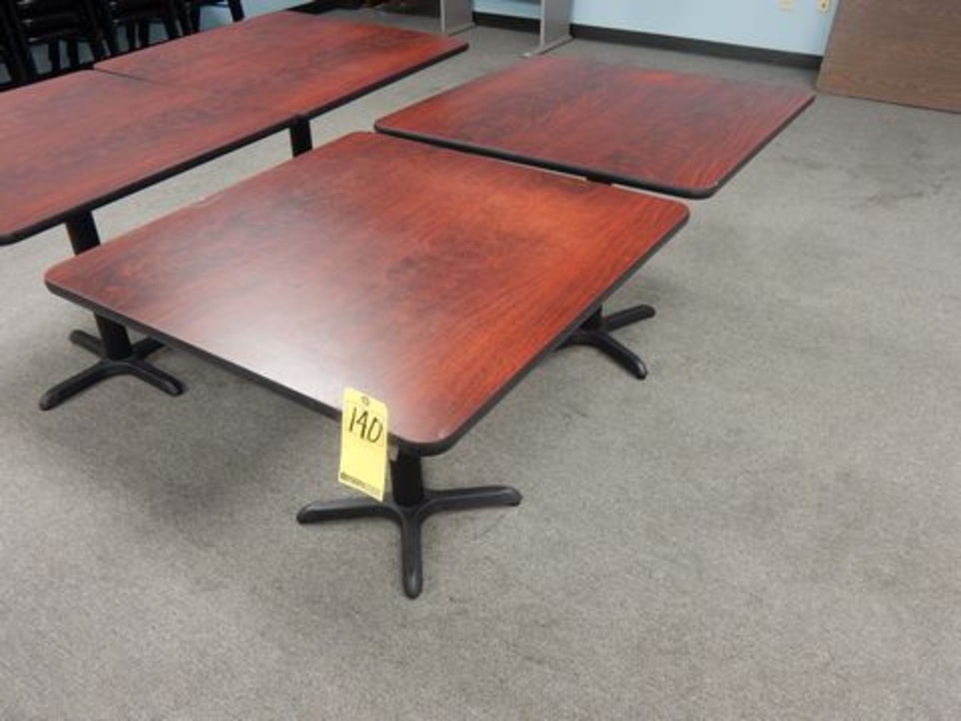 LOT (2) SINGLE PEDESTAL WOOD TOP TABLES, 36" X 36" X 29.5"