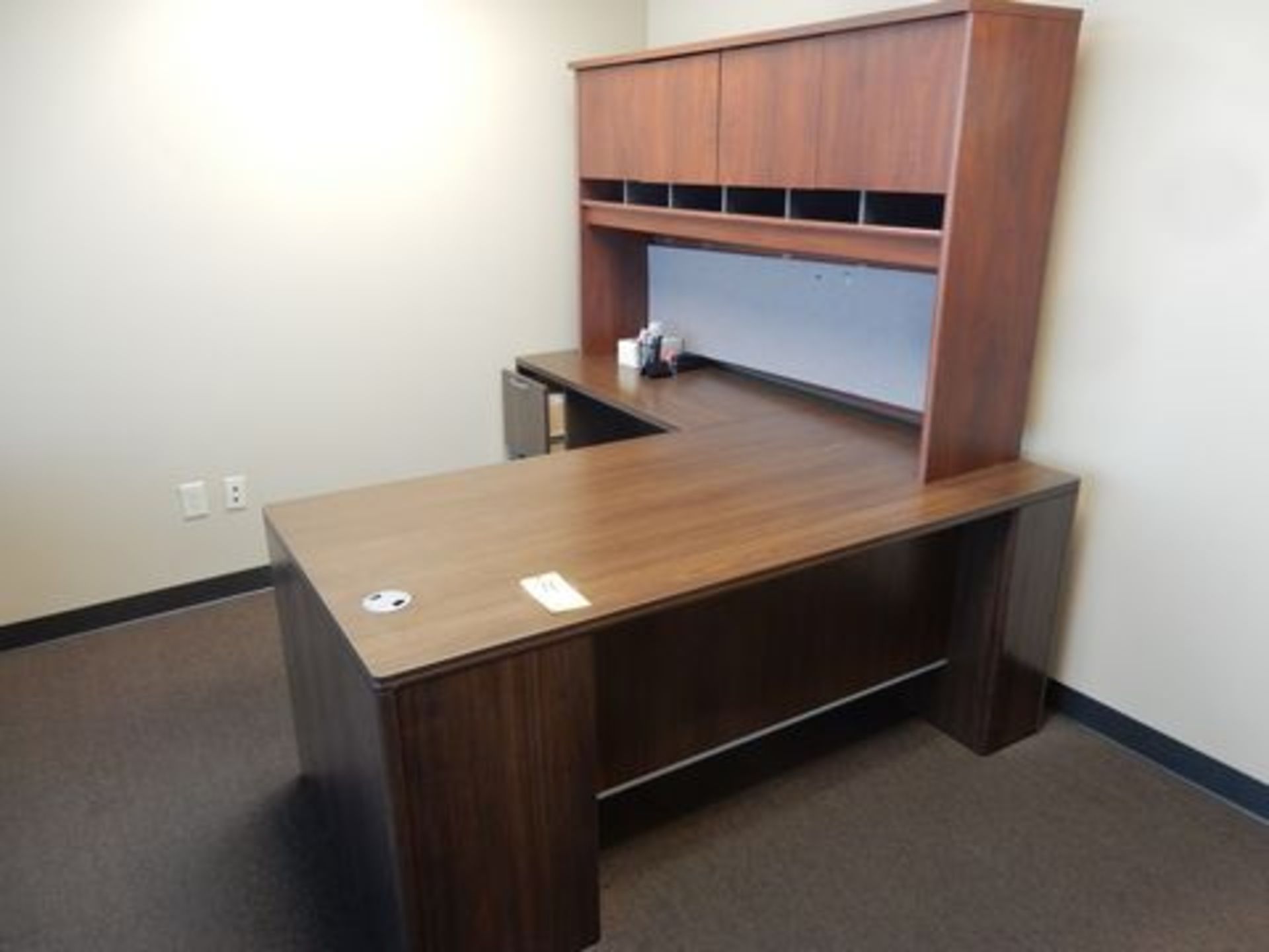 3-DRAWER FORMICA DESK W/ABOVE SHELF