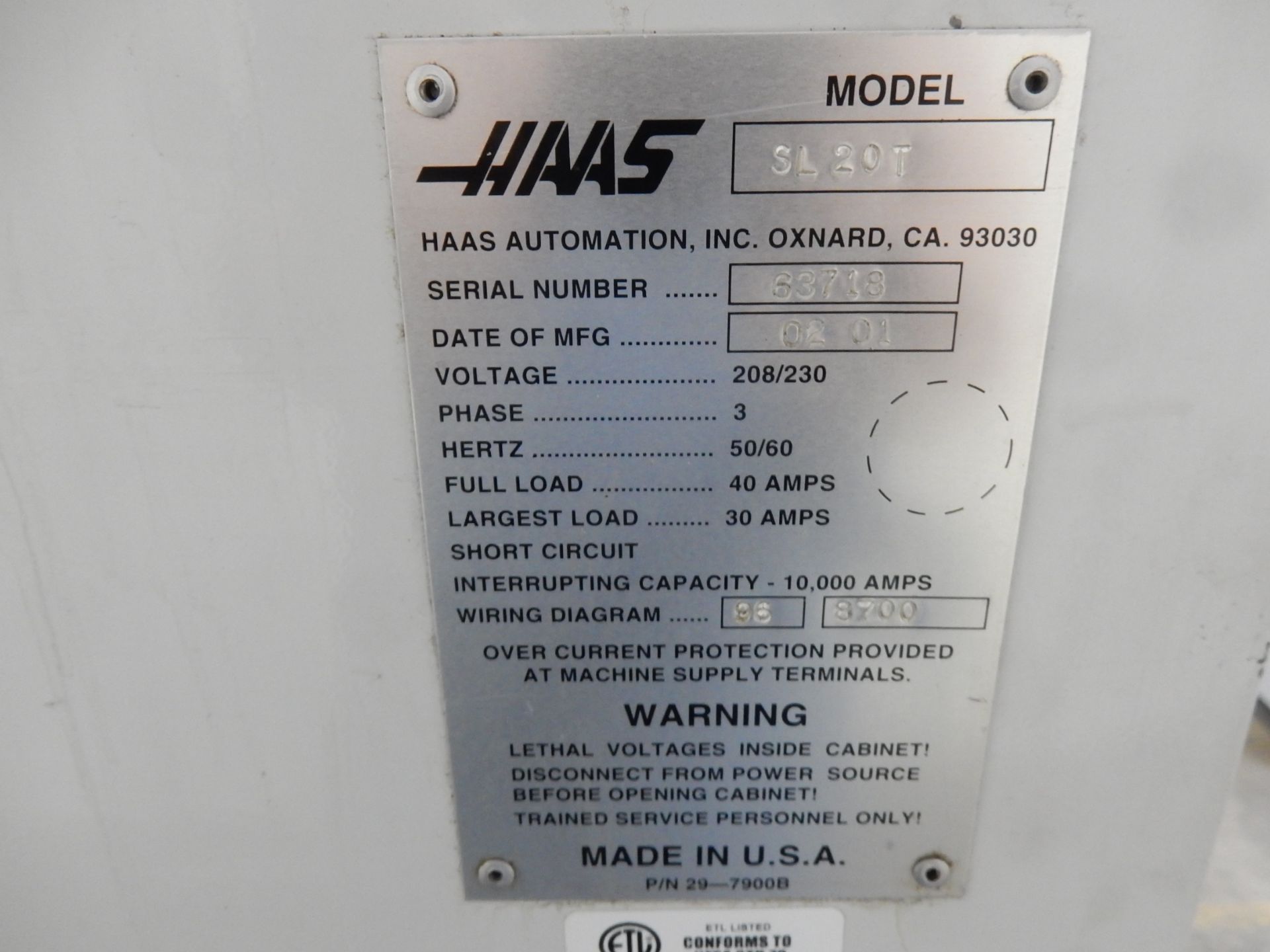 2001 HAAS CNC TURNING CENTER - Image 2 of 6