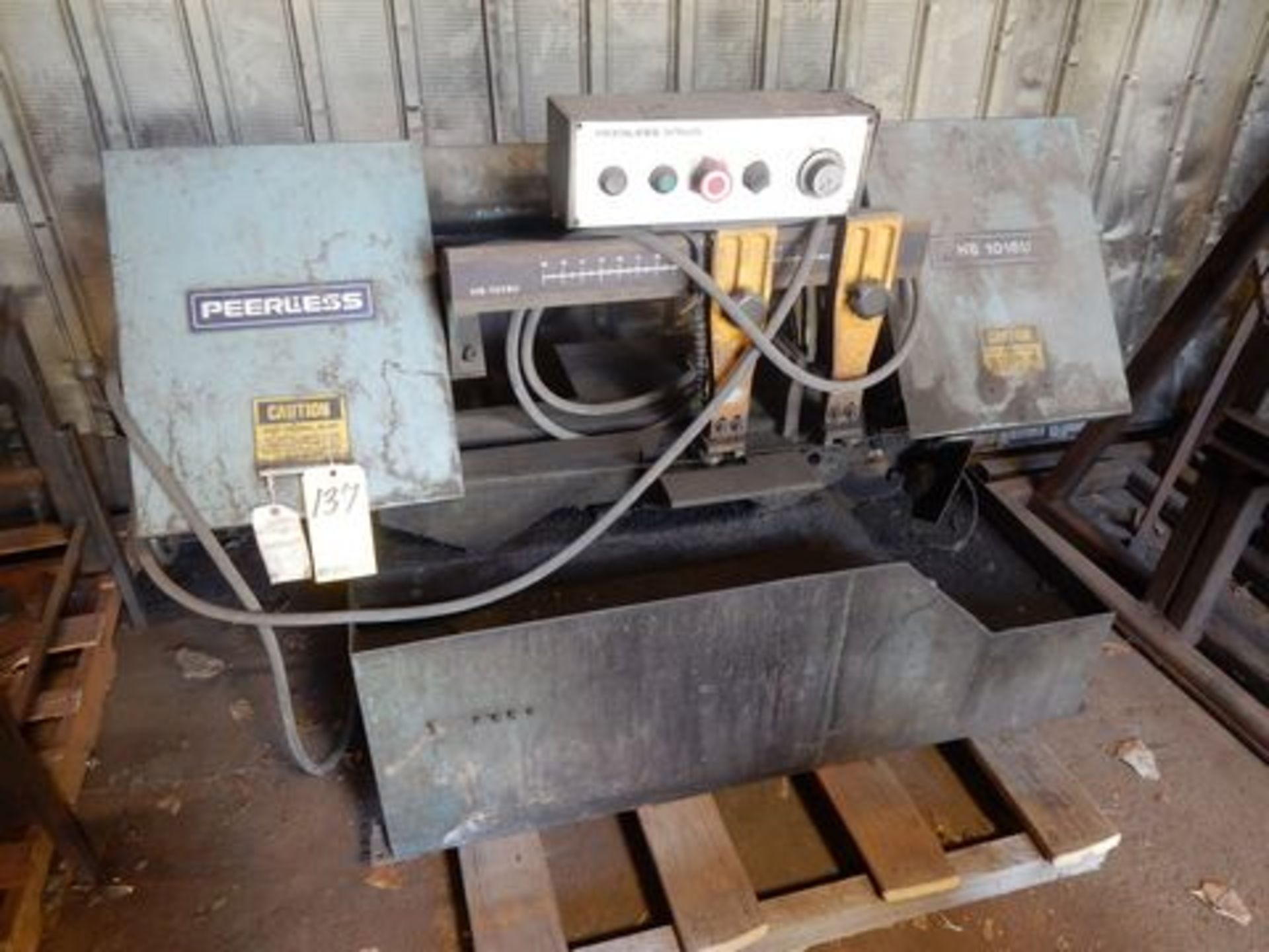 PEERLESS HORIZ. BANDSAW, M# HB-1016U, APPROX. 10" X 16" CAP. (NOT CURRENTLY IN SERVICE)