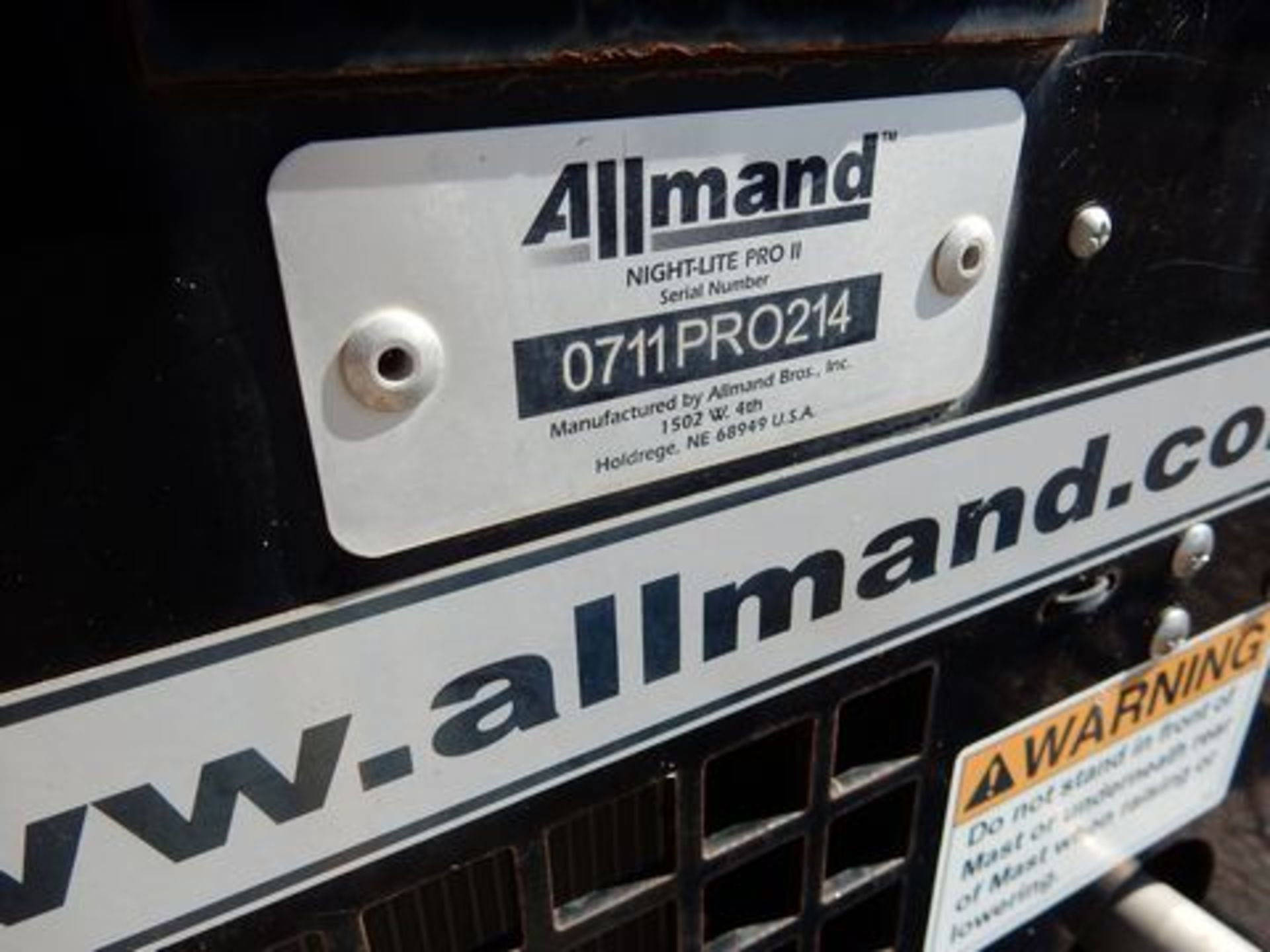 2014 ALLMAND MOBILE LIGHT PLANT, M# NIGHT-LITE PRO 2, S/N 0711PR0214, HOURS N/A - Image 3 of 3