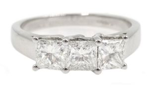 White gold three stone princess cut diamond ring,