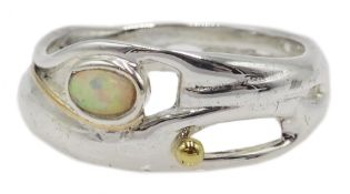 Silver with 14ct gold wire opal ring,