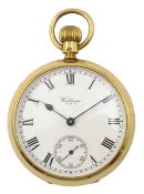18ct gold Waltham top wind pocket watch no 24613984, engraved presentation to inner dust cover,