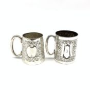 Edwardian silver Christening mug with embossed decoration Sheffield 1901 and another Birmingham