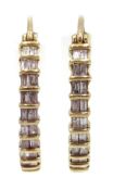 Pair of 9ct gold diamond set hoop earrings,