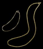 Gold rope twist necklace and gold box link bracelet, both hallmarked 9ct, approx 10.