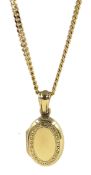 Gold locket pendant, on gold curb chain necklace both hallmarked 9ct, approx 14.