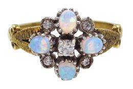 Silver-gilt opal and cubic zirconia cluster ring,