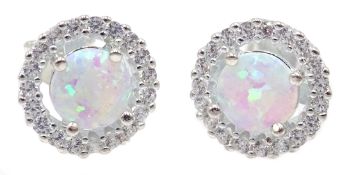 Pair of silver opal and cubic zirconia stud earrings,