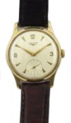 Longines 9ct gold gentleman's manual wind wristwatch, no 12841703, case by Aaron Lufkin Dennison,