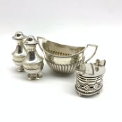 Late Victorian silver navette shape two handled sugar bowl with half body decoration Sheffield 1897