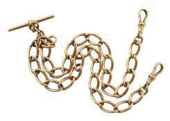 9ct gold Albert T bar chain with clips by Fetter, Forbes & Co, Birmingham, approx 38.