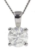 18ct white gold diamond single stone pendant stamped 750, diamond approx 1.