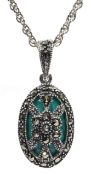 Silver turquoise and marcasite pendant necklace,