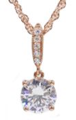 Rose gold on silver cubic zirconia pendant necklace,