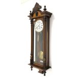 19th century mahogany cased Vienna style wall clock, turned finials,