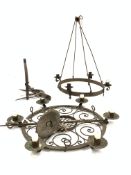 Wrought metal four branch ceiling light candle holder H70cm,