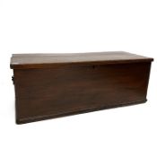 19th century small stained pine blanket box, fitted with iron carry handles to each end, H112cm,