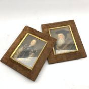 Pair of Victorian watercolours of Anne Countess of Warwick and John Earl of Bedford in velvet