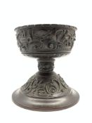 Neo-Classical bronze urn shape stand with scroll decoration, H20cm,