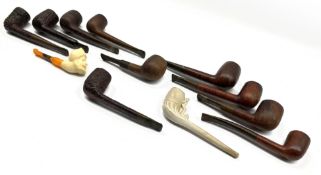 Small Meerschaum pipe with amber mouthpiece and turbanned head, clay pipe with football motif,
