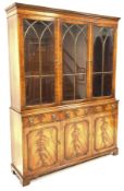 Bevan Funnell Reprodux mahogany triple bookcase on cupboard,