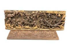 African wooden panel relief carved with figures,