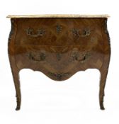 20th century Kingwood serpentine commode chest, shaped moulded breche violette marble top,