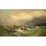 19th Century English School - Ship in stormy seas, oil on canvas,