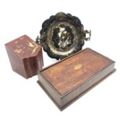 George III oak candle box with shell inlaid sliding front H41cm,