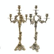Pair of four light candelabra, one in brass,