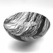 Gillies Jones Rosedale glass bowl 'Rain VII' with cut overlay decoration in black on a clear short