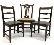 Pair of Scottish Georgian laburnum chairs, shaped bar back, panel seat, square tapering supports,