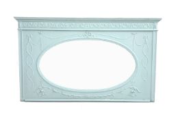 Painted pine framed over mantel mirror of classical design, with oval bevelled plate,