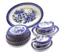 Alcock's semi china 'Ching' pattern blue and white dinner service comprising six dinner plates,