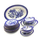 Alcock's semi china 'Ching' pattern blue and white dinner service comprising six dinner plates,