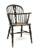 19th century stained oak and elm Themes valley Windsor arm chair, with double hoop and spindle back,